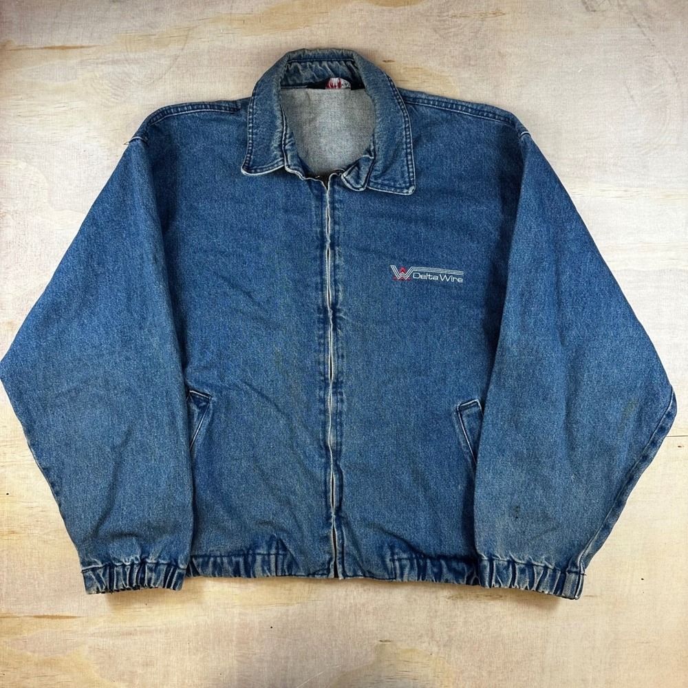 Vintage Sportsmaster Denim Bomber Jacket XL Made in USA Delta Wire Blue Zip Up